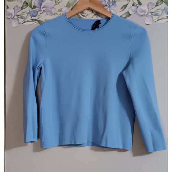 Theory Blue Petite Stretch Clean Crewneck Boxy Crepe Knit Casual Occasion Top - Picture 1 of 3